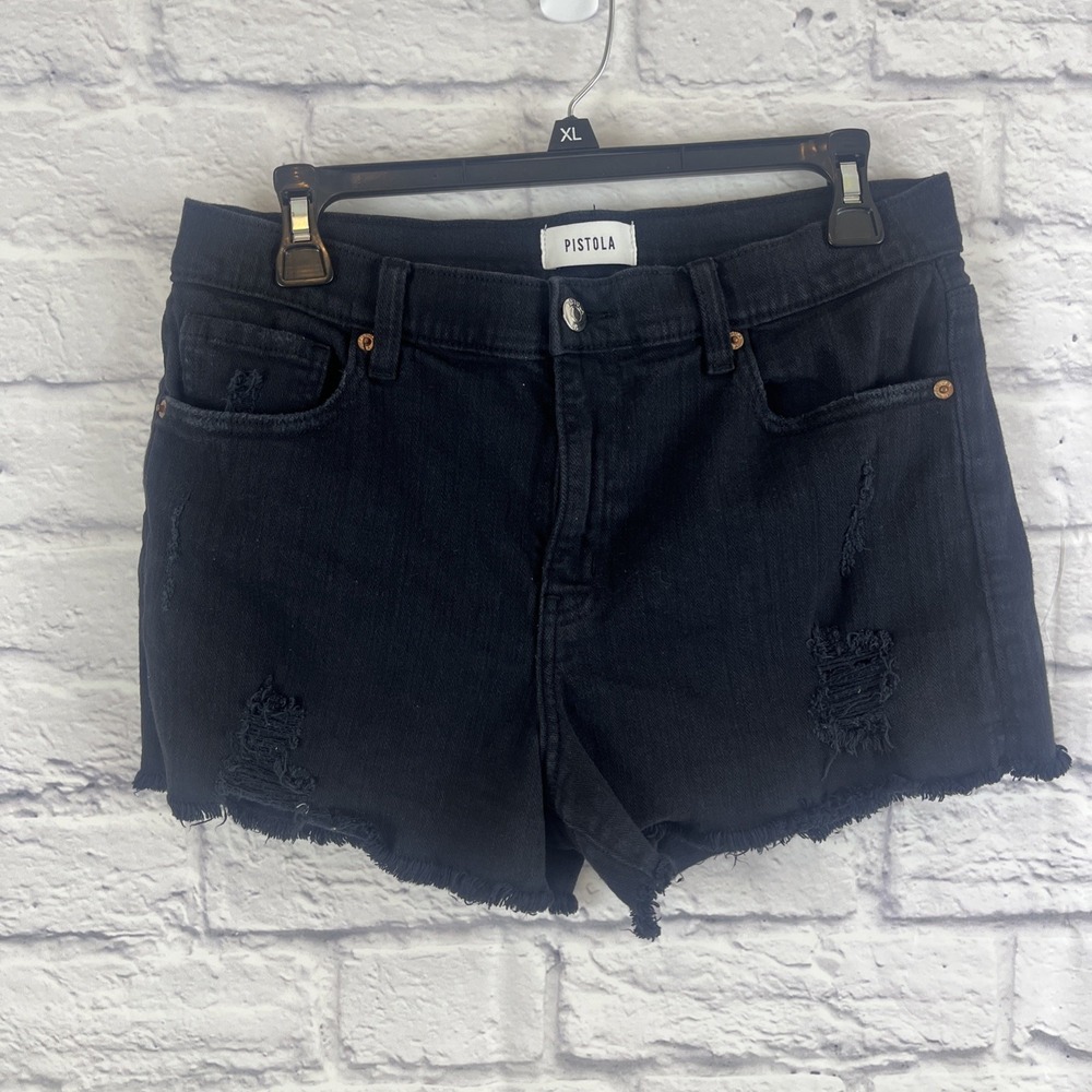 Pistola Western Festival Winston High Rise Distressed Fray Hem Black Denim Short
